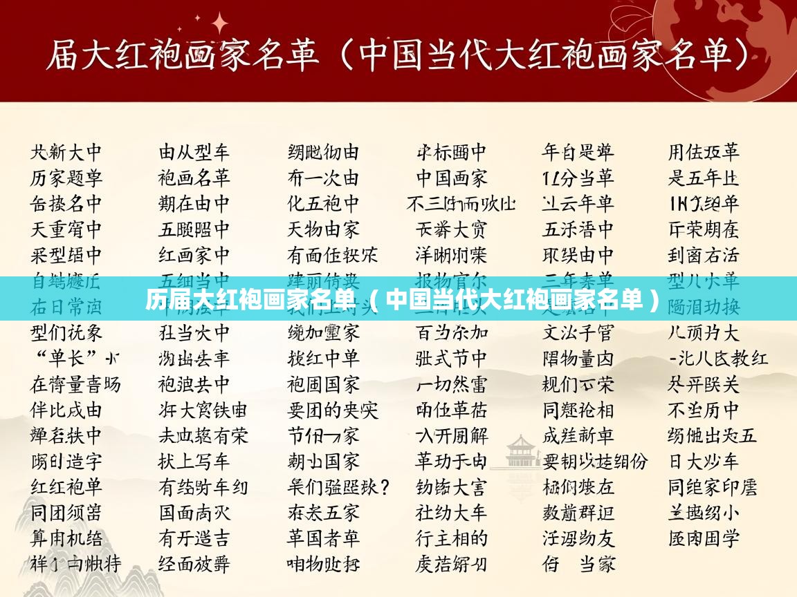  历届大红袍画家名单  ( 中国当代大红袍画家名单 )